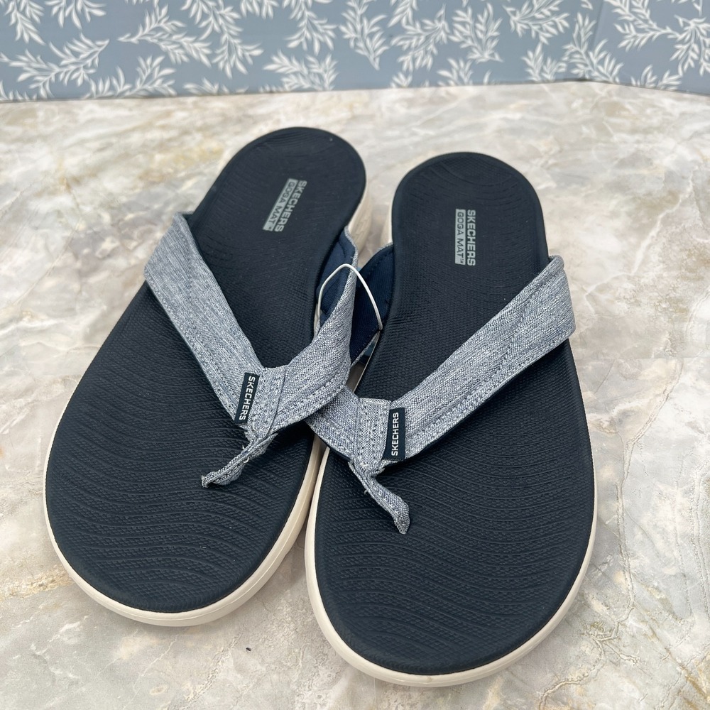 NEW Skechers goga mat flip flop blue shoes comfort vacation machine washable 9